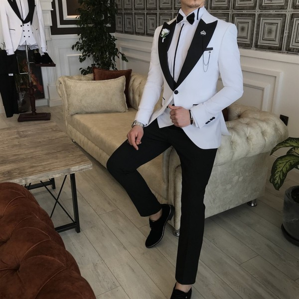 Terzi Adem İtalyan Kesim Ceket Yelek Pantolon Beyaz Damatlık Set T3457 Erkek Takım Elbise Fiyatı