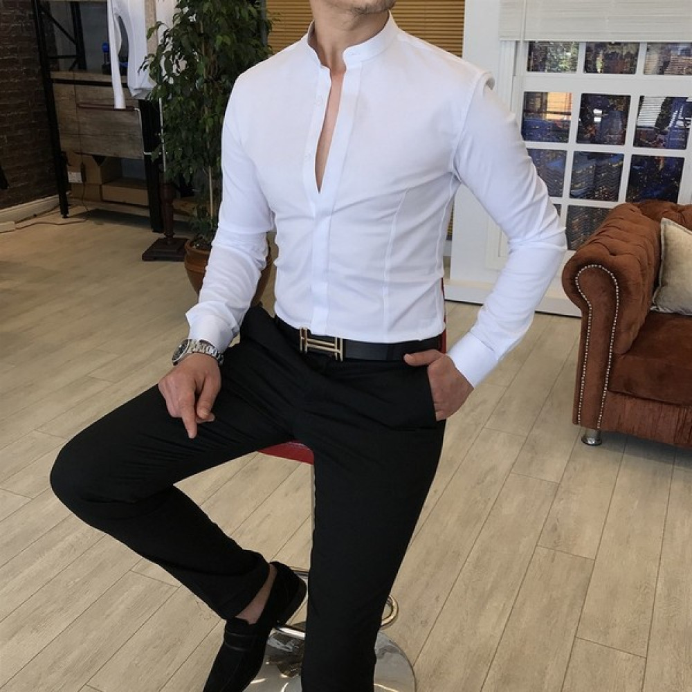 Terzi Adem Italyan Kesim Slim Fit Erkek Hakim Yaka Gömlek Beyaz T4797 Erkek Gömlek Fiyatı