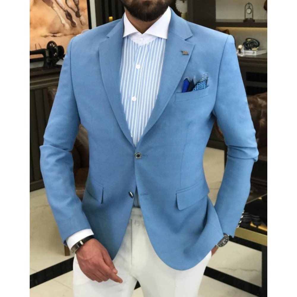 Terzi Adem Italyan Stil Battal Blazer Erkek Tek Ceket Mavi T7693 Erkek Ceket Fiyatı