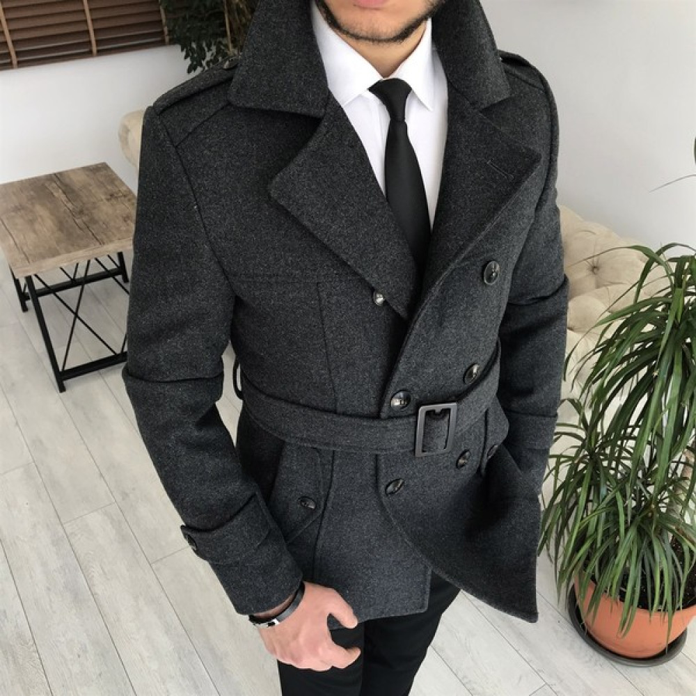 Terzi Adem Italyan Stil Erkek Kısa Kaşe Trençkot Mont Kaban Antrasit T6969 Erkek Mont Fiyatı