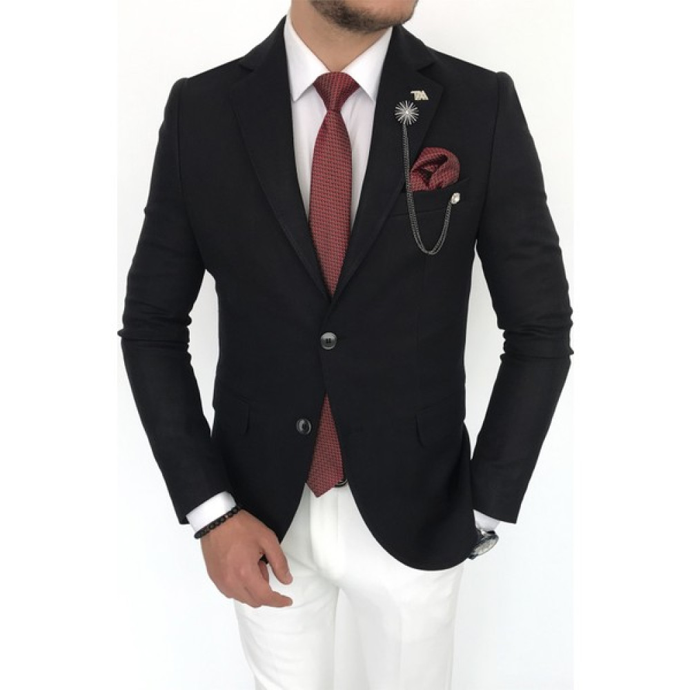 Terzi Adem Italyan Stil Erkek Slim Fit Blazer Pamuk Ceket Siyah T7380 Erkek Ceket Fiyatı