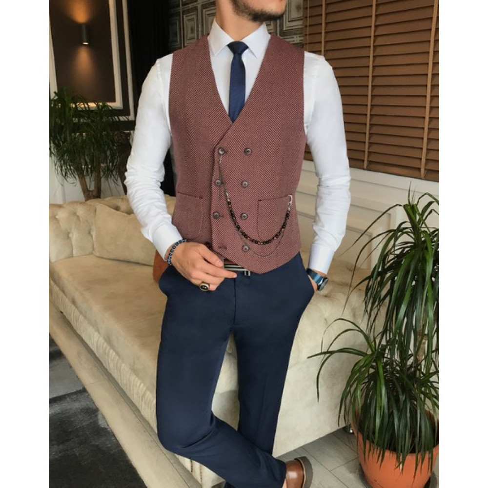 Terzi Adem Italyan Stil Erkek Slim Fit Bordo Cepken Yelek T6403 Erkek Yelek Fiyatı