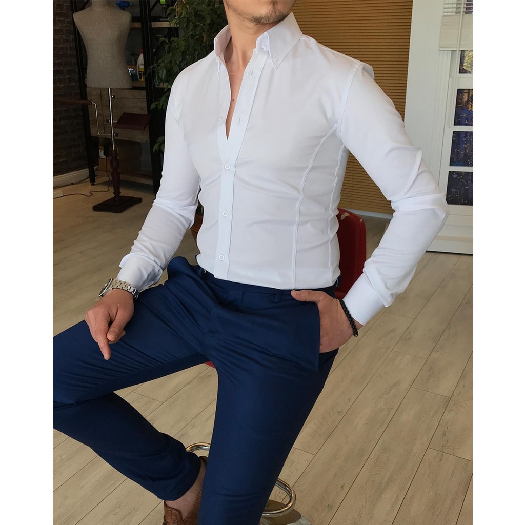 Terzi Adem italyan stil slim fit dik yaka saten erkek gömlek Beyaz T4754 Giyim & İç Giyim Fiyatı