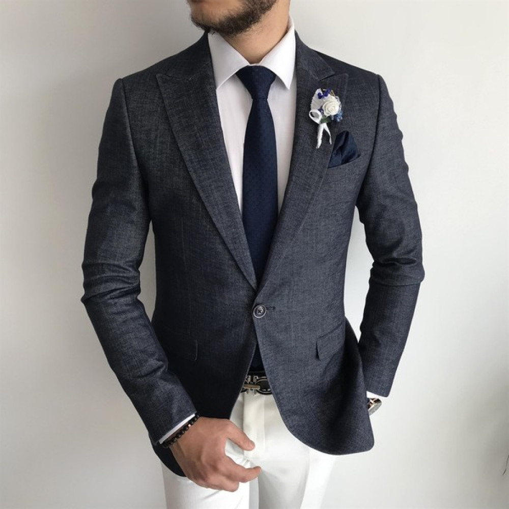 Terzi Adem Italyan Stil Slim Fit Erkek Blazer Tek Ceket Lacivert T7600 Erkek Ceket Fiyatı