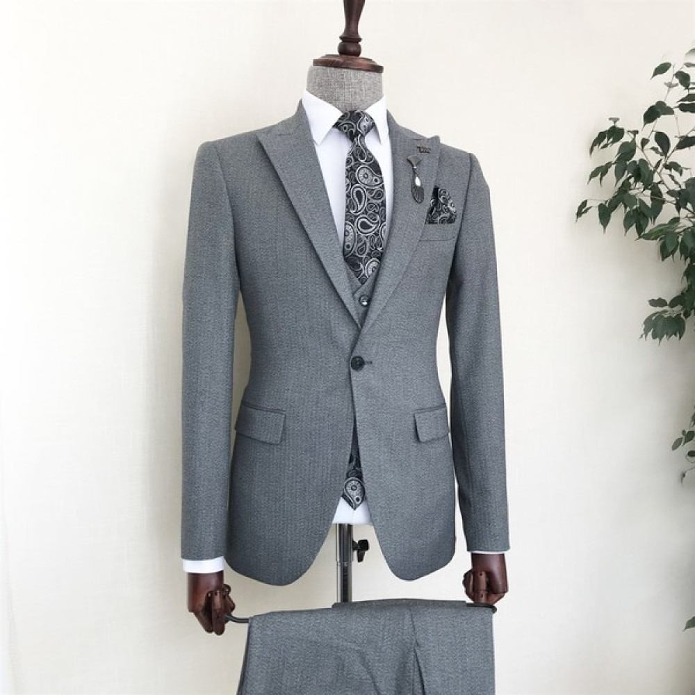 Terzi Adem Italyan Stil Slim Fit Erkek Ceket Yelek Pantolon Takım Elbise Gri T8428 Erkek Takım Elbise Fiyatı