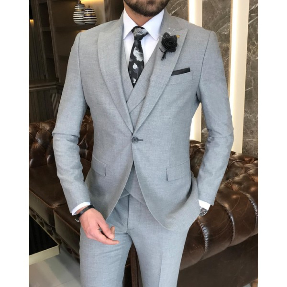Terzi Adem Italyan Stil Slim Fit Erkek Ceket Yelek Pantolon Takım Elbise Gri T9115 Erkek Takım Elbise Fiyatı