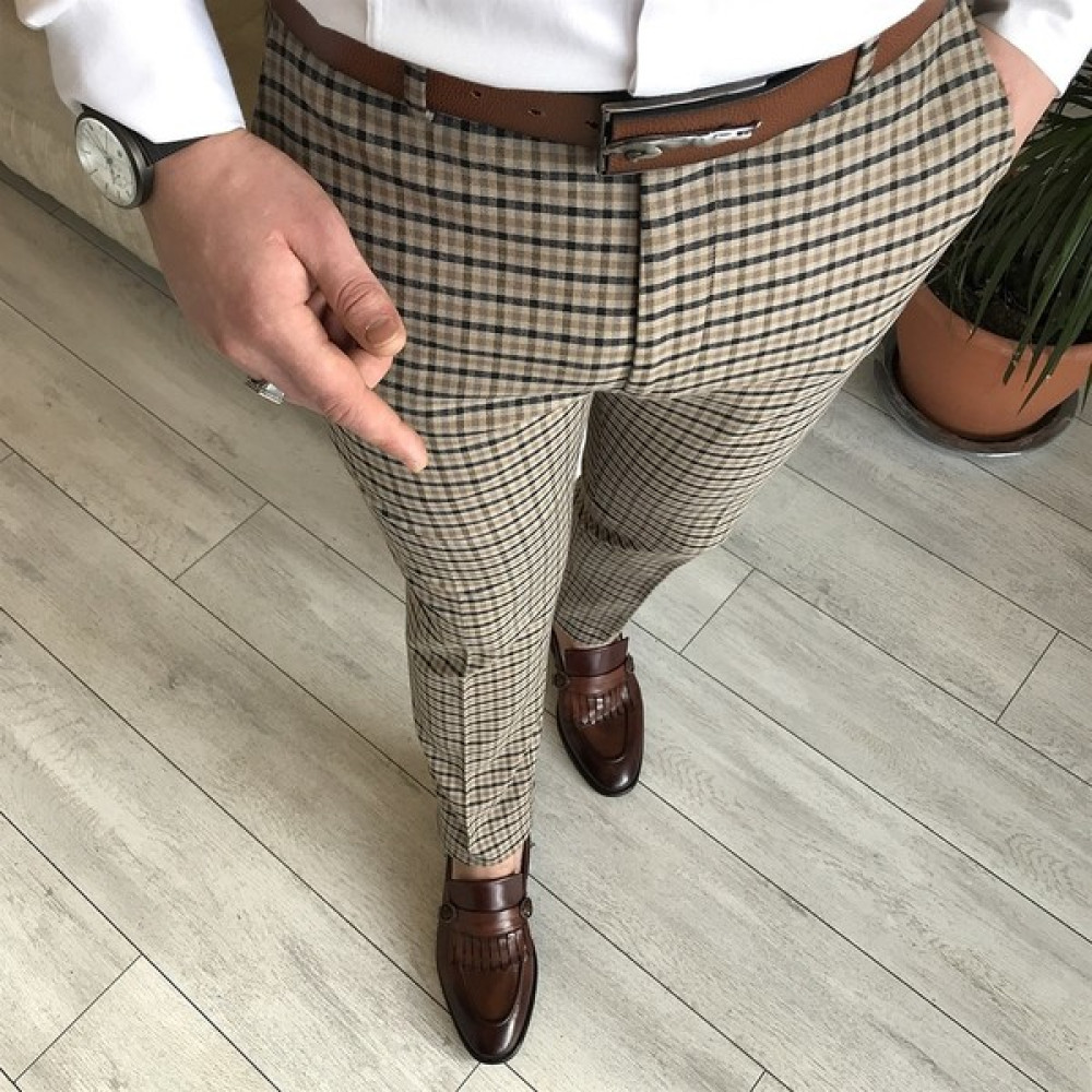 Terzi Adem Italyan Stil Slim Fit Erkek Ekoseli Kumaş Pantolon Çok Renkli T5244 Erkek Pantolon Fiyatı