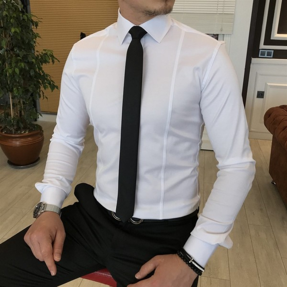 Terzi Adem Italyan Stil Slim Fit Erkek Kravat Yaka Gömlek Beyaz T4775 Erkek Gömlek Fiyatı