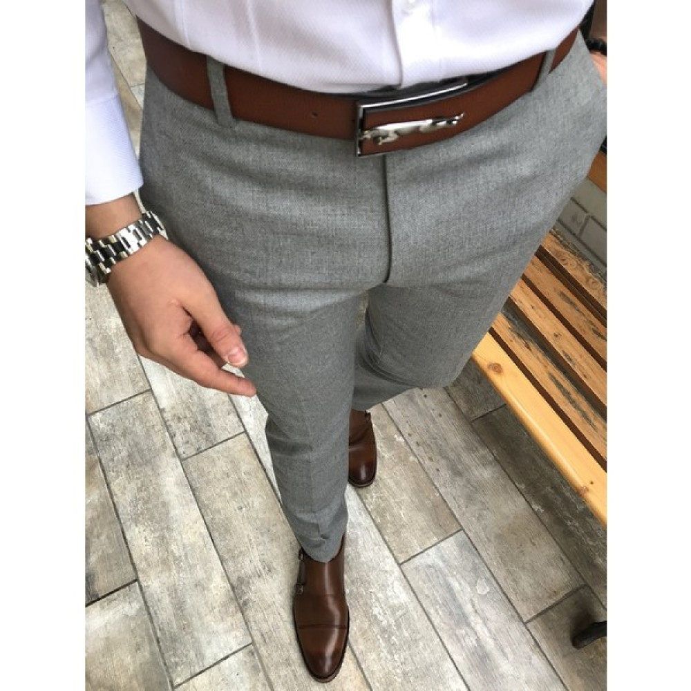 Terzi Adem Italyan Stil Slim Fit Erkek Kumaş Pantolon Gri T4254 Erkek Pantolon Fiyatı