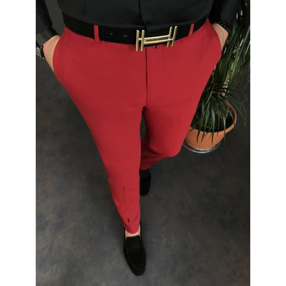 Terzi Adem Italyan Stil Slim Fit Erkek Kumaş Pantolon Kırmızı T5252 Erkek Pantolon Fiyatı