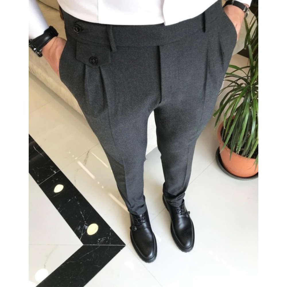 Terzi Adem Italyan Stil Slim Fit Erkek Pileli Kumaş Pantolon Antrasit T8849 Erkek Pantolon Fiyatı