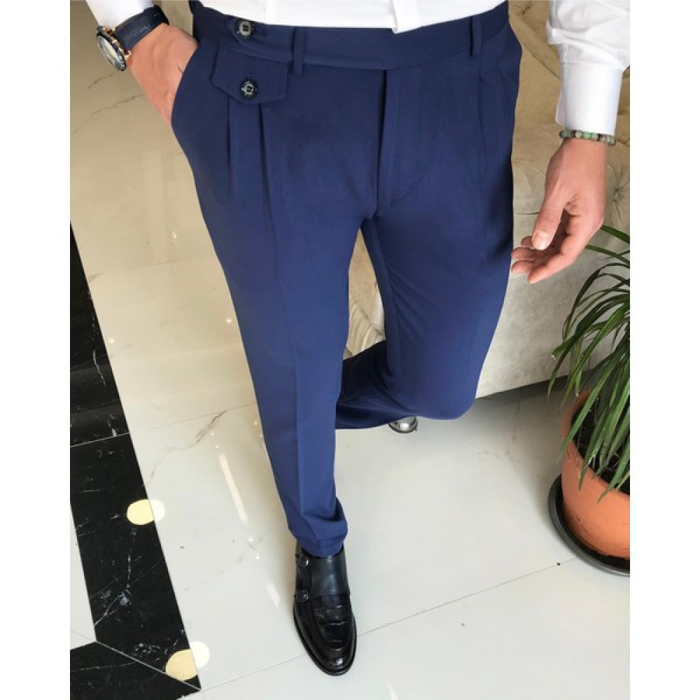 Terzi Adem Italyan Stil Slim Fit Erkek Pileli Kumaş Pantolon Lacivert T8850 Erkek Pantolon Fiyatı