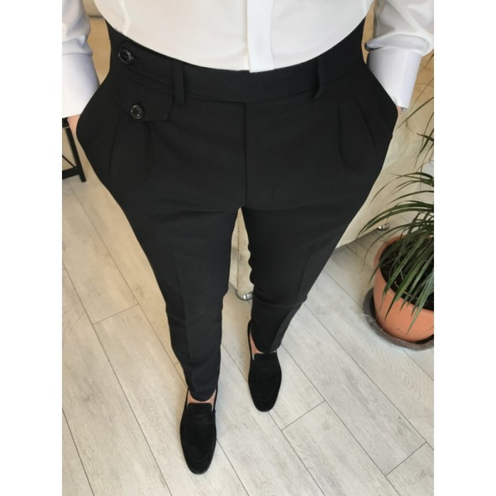 Terzi Adem Italyan Stil Slim Fit Erkek Pileli Kumaş Pantolon Siyah T5287 Erkek Pantolon Fiyatı