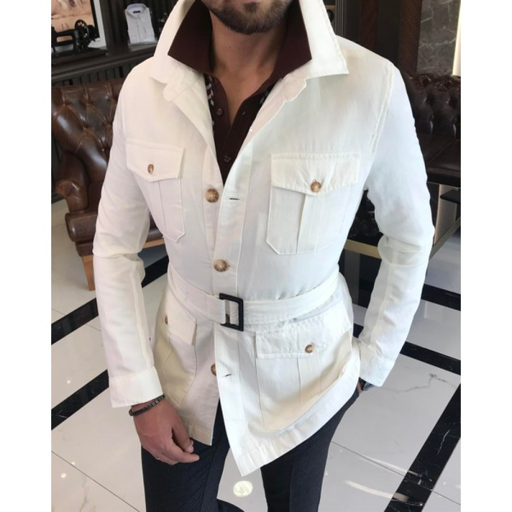 Terzi Adem Italyan Stil Slim Fit Keten Pamuk Karışımı Gömlek Yaka Erkek Trençkot Ekru T9601 Erkek Mont Fiyatı
