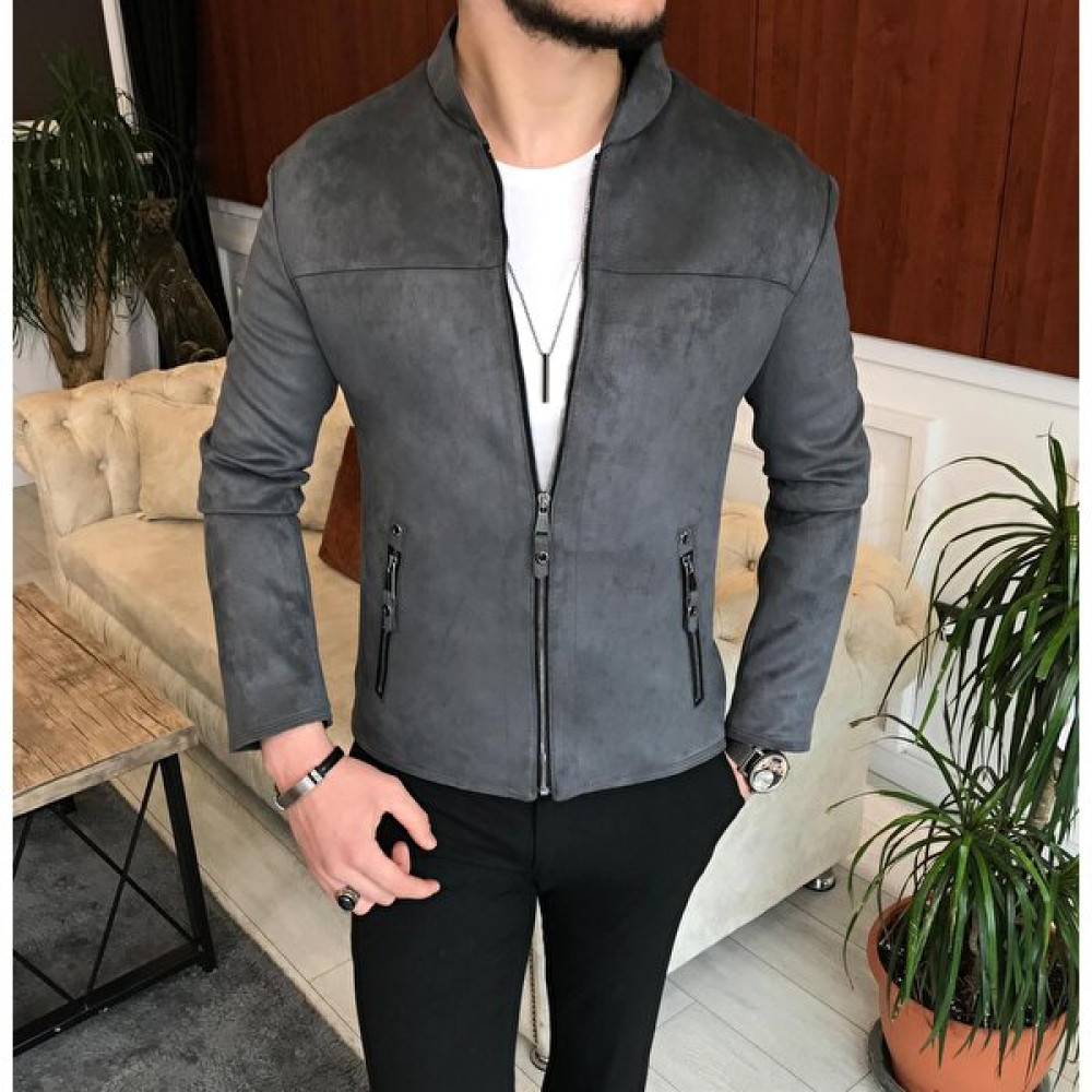 Terzi Adem Italyan Stil Slim Fit Mevsimlik Erkek Süet Mont Gri T9175 Erkek Mont Fiyatı