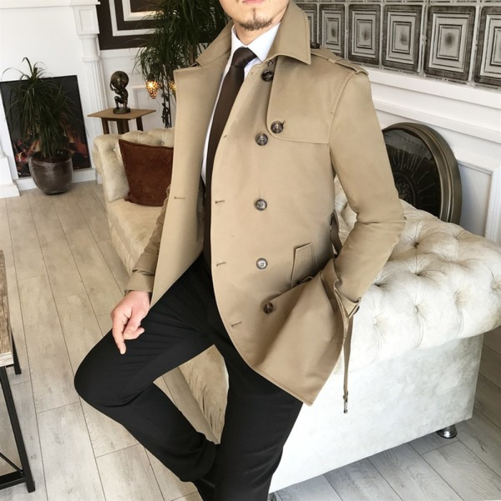Terzi Adem Italyan Stil Slim Fit Mevsimlik Erkek Trençkot Mont Bej T4978 Erkek Mont Fiyatı