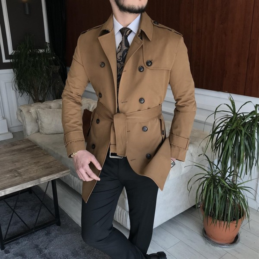 Terzi Adem Italyan Stil Slim Fit Mevsimlik Erkek Trençkot Mont Camel T6634 Erkek Mont Fiyatı