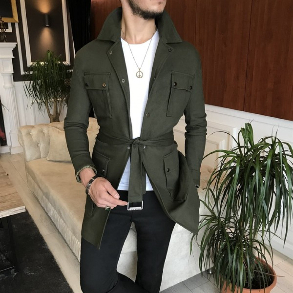 Terzi Adem Italyan Stil Slim Fit Mevsimlik Erkek Trençkot Mont Yeşil T4906 Erkek Mont Fiyatı