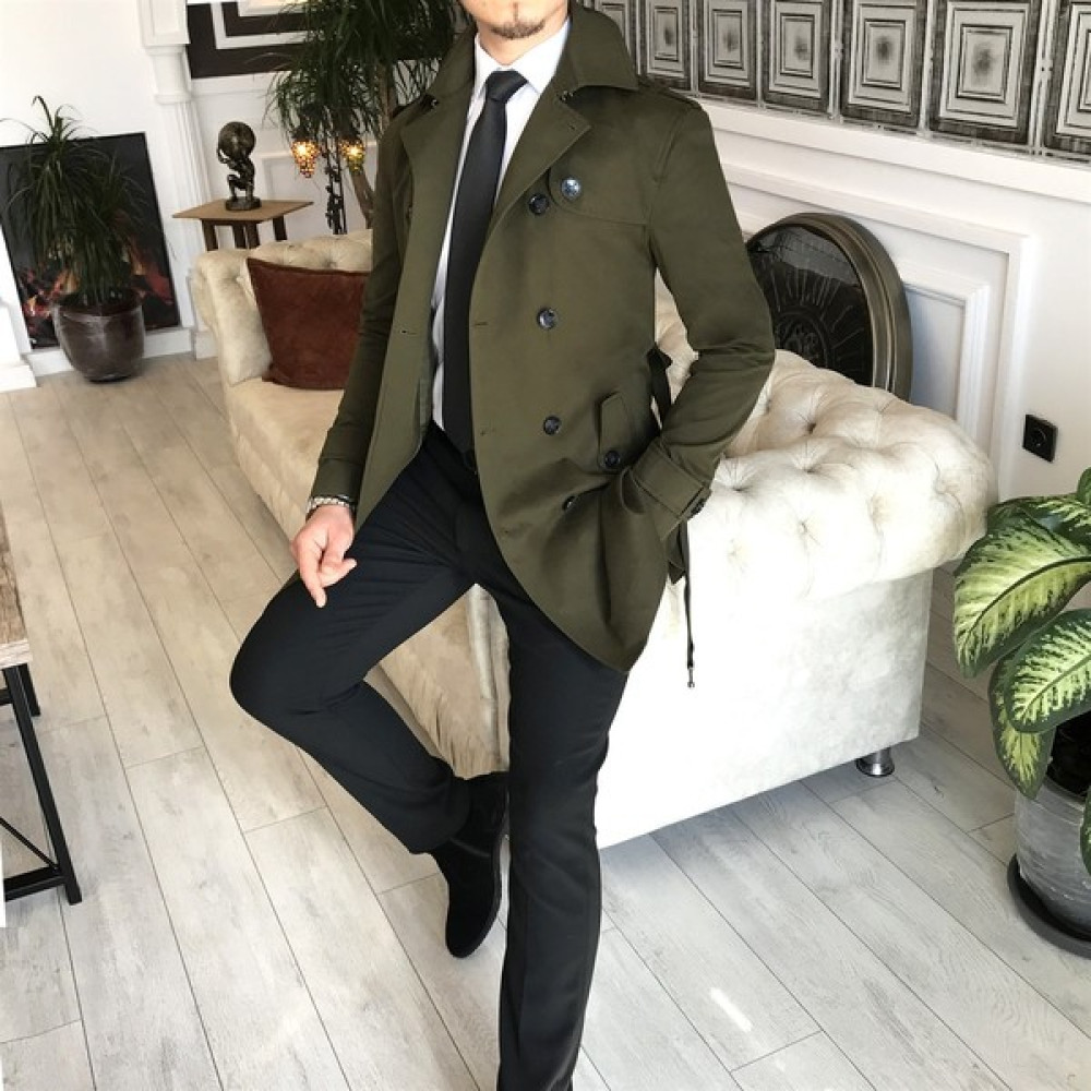 Terzi Adem Italyan Stil Slim Fit Mevsimlik Erkek Trençkot Mont Yeşil T4976 Erkek Mont Fiyatı
