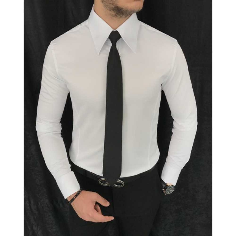 Terzi Adem Italyan Stil Slim Fit Sivri Yaka Saten Erkek Gömlek Beyaz T7214 Erkek Gömlek Fiyatı