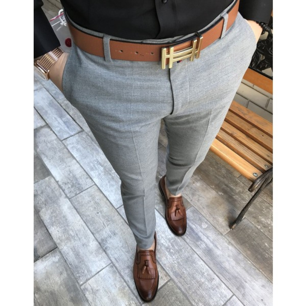 Terzi Adem Michail Score Slim Fit Gri Renk Erkek Kumaş Pantolon T2352 Erkek Pantolon Fiyatı