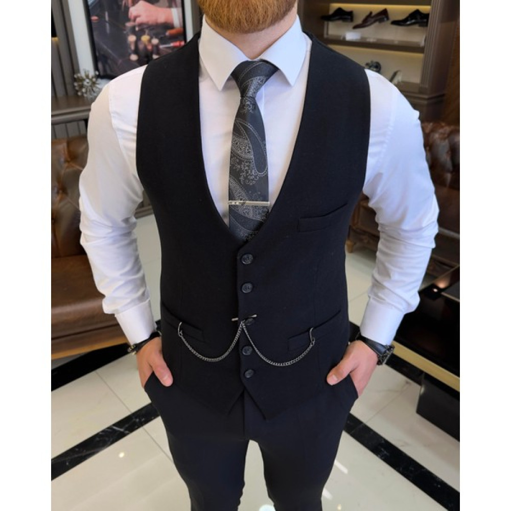 Terziademaltun Italyan Stil Slim Fit Cepken Yelek Siyah T10256 Erkek Yelek Fiyatı