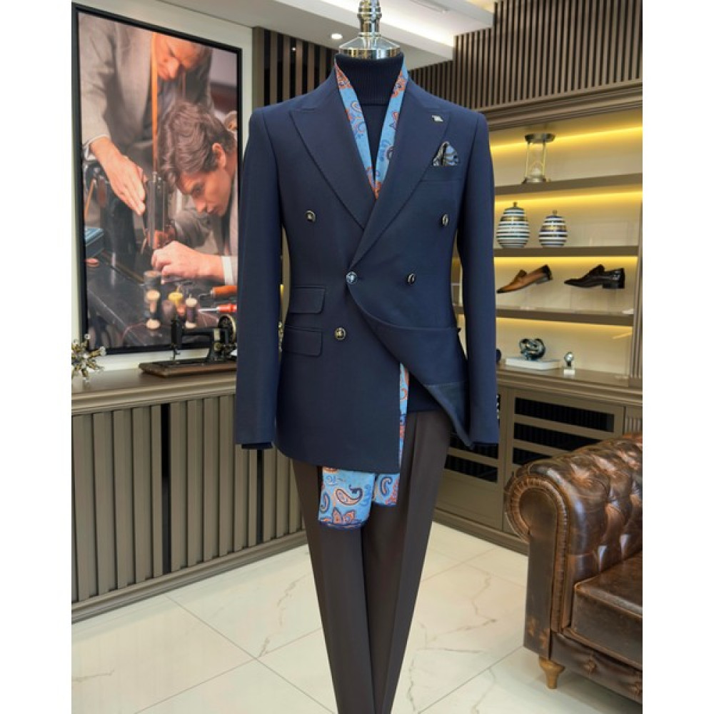 Terziademaltun Italyan Stil Slim Fit Kruvaze Erkek Ceket Lacivert T10741 Erkek Ceket Fiyatı