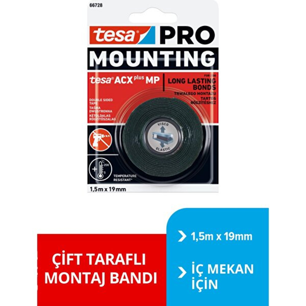 Tesa Çift Taraflı Montaj Bandı - Tesa Pro 66728 Acxplus Mp Montaj Bandı, 1.5M X 19Mm Nalburiye & Hırdavat Fiyatı