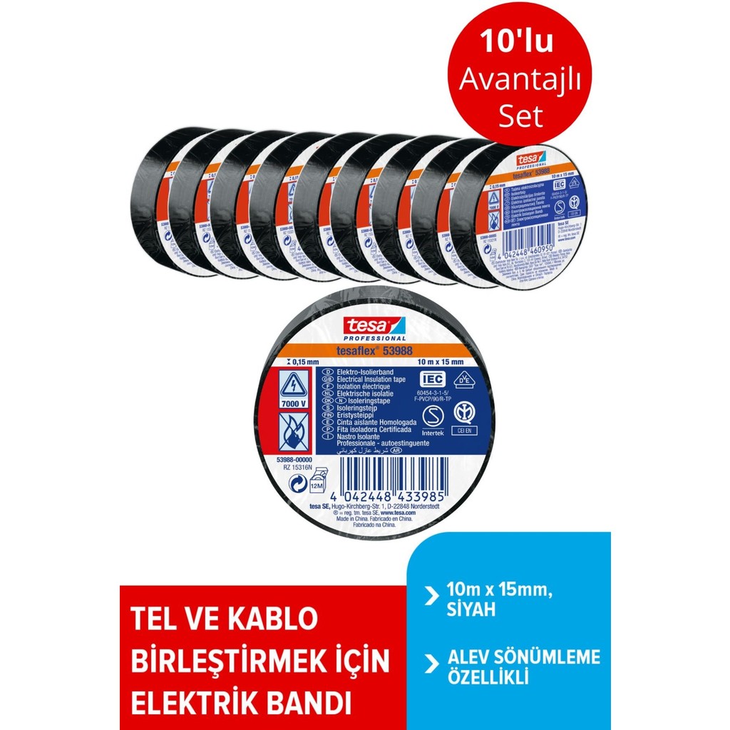 Tesa Elektrik Izolasyon Bandı Spvc, 10M x 15MM, Siyah Renk X10 Adet - Kırmızı - 10 m x 15 mm SSD / Solid State Drive Fiyatı