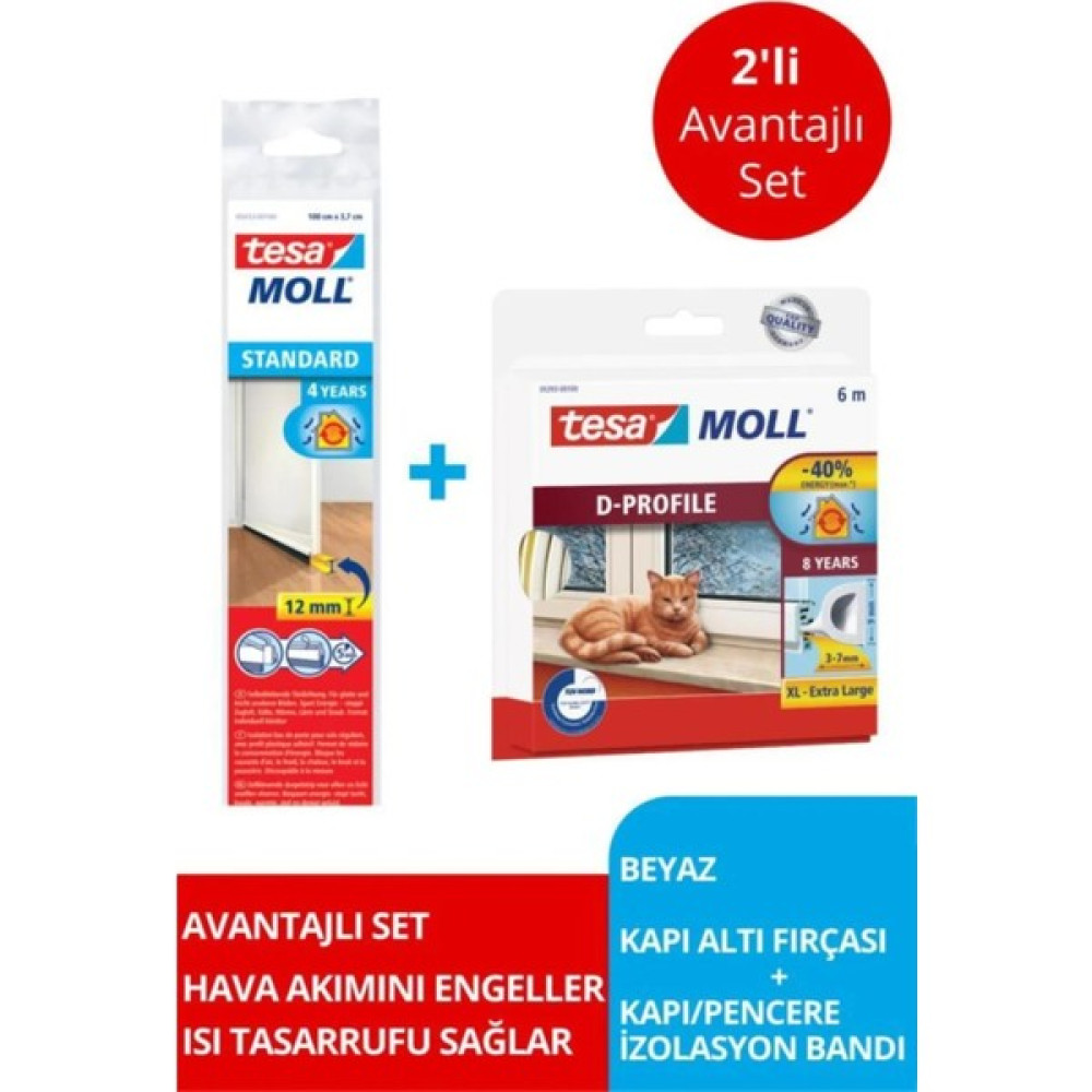 Tesa Tesamoll D-Profil Kapı Pencere Izolasyon Bandı, 6MX9MMX7MM, Beyaz + Kapı Altı Hava Akımı Önleyici Fırça, 1MX37MM Oto, Bahçe, Yapı Market Fiyatı