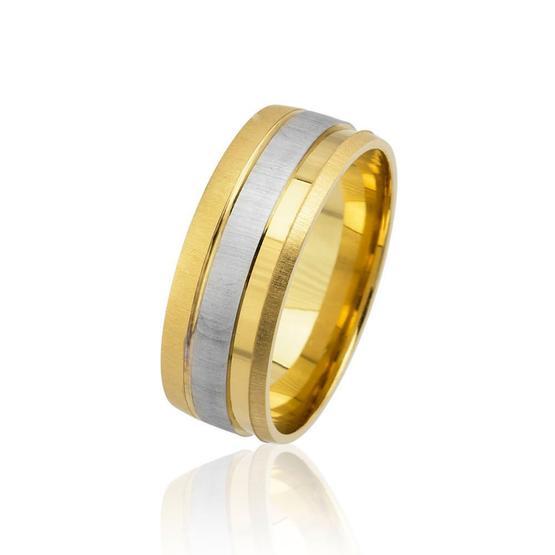 Tesbihane Tek Şerit Tasarim Gold Gri Renk 925 Ayar Gümüş Erkek Alyans