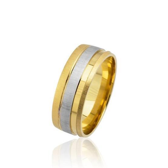 Tesbihane Tek Şerit Tasarim Gold Gri Renk 925 Ayar Gümüş Erkek Alyans