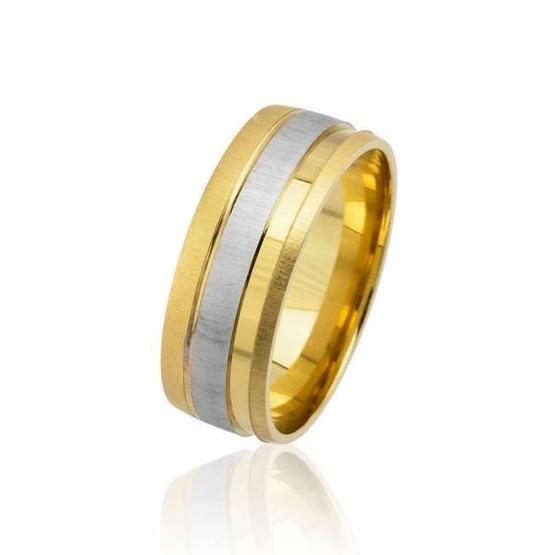 Tesbihane Tek Şerit Tasarim Gold Gri Renk 925 Ayar Gümüş Erkek Alyans