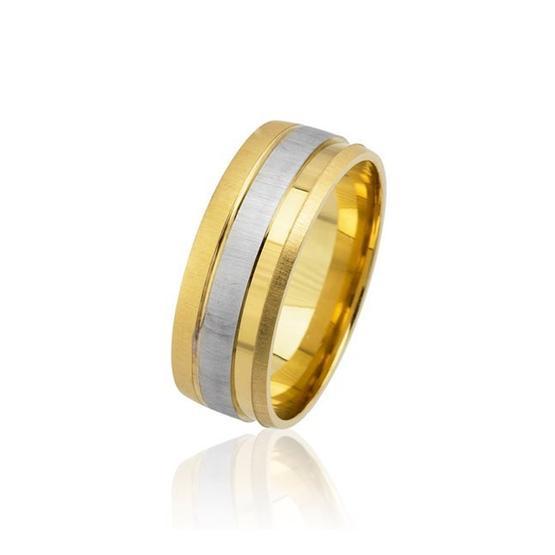 Tesbihane Tek Şerit Tasarim Gold Gri Renk 925 Ayar Gümüş Erkek Alyans