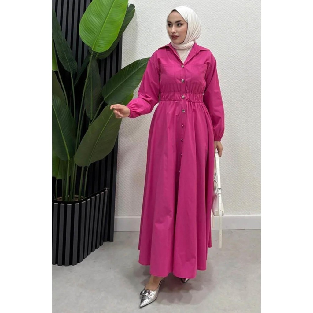 Tesettür Diyarı Yazlık Rapalin Elbise- Pembe Elbise Fiyatı