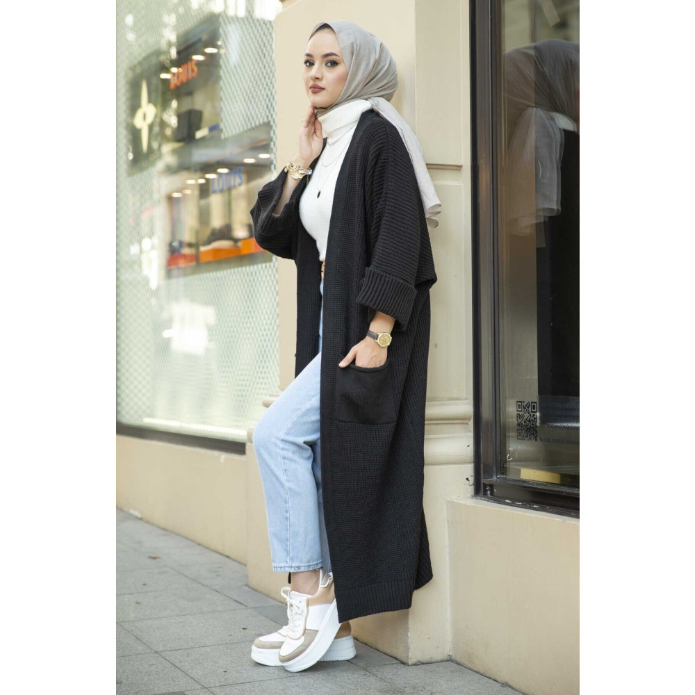 Tesetturcemoda Triko Hırka Siyah 110 Cm 56 Bedene Kadar Tesettür Giyim Fiyatı