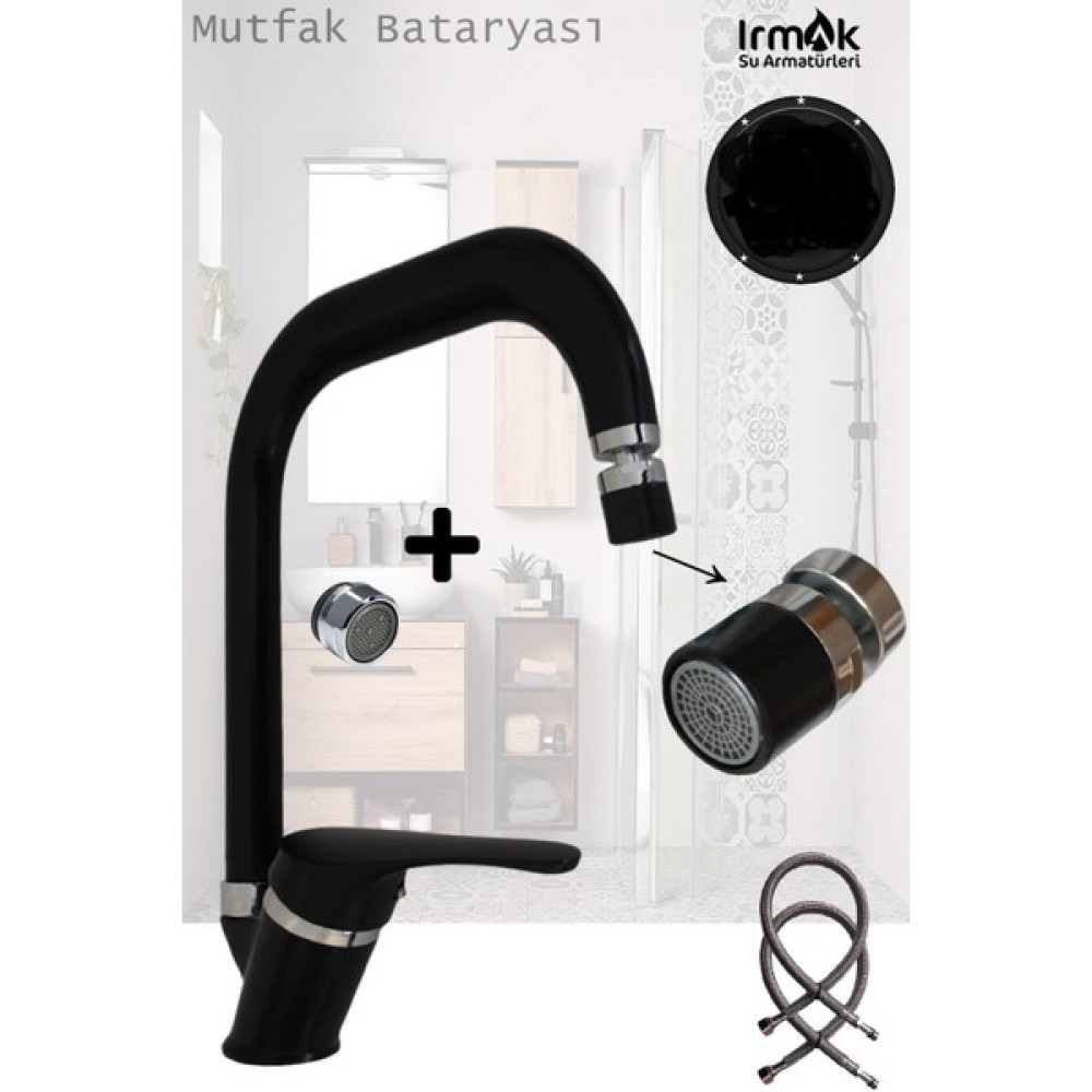 Tesitay Irmak Eviye Bataryası Armatür Musluk Siyah Renk Köşe Borulu Pirinç Musluk Batarya Mutfak Lavabo Bataryalar & Musluklar Fiyatı