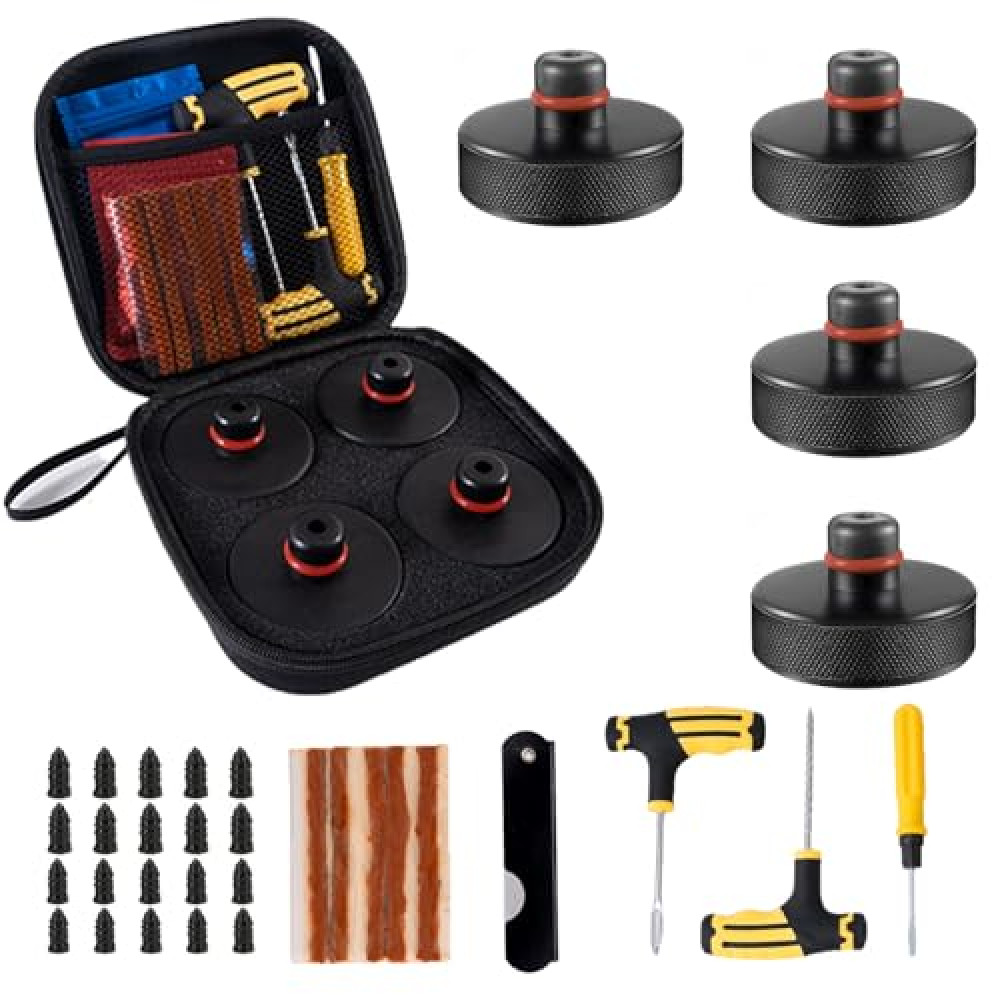 Tesla Jack Pads Lifting Jack Pad for Tesla Model 3/Y/S/X Tesla Pucks Accessories with Tire Repair Tools Kit for Tesla Vehicles 2016 to 2025,4 Pucks with Storage Case