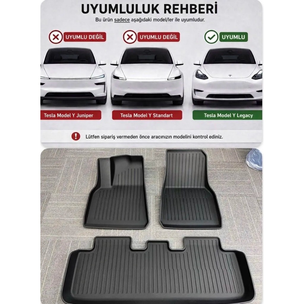 Tesla Li Parts Tesla Model Y TPE 3D Premium Havuzlu Paspas Seti 3,5 mm kalınlık - Siyah Araca Özel Paspaslar Fiyatı