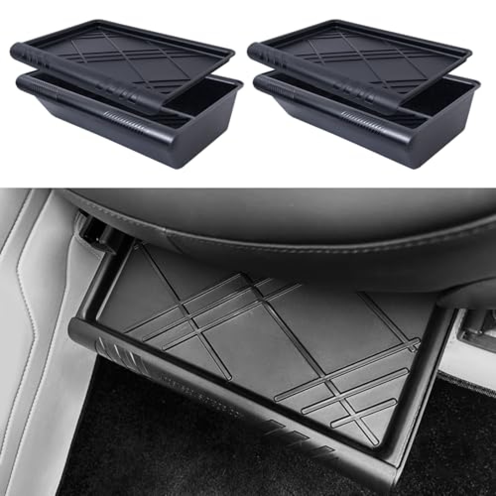 Tesla Model Y Under Seat Storage Box Organizer 2 Pack Hidden Storage Tray Underseat Bins with Lid Fit Tesla Model Y 2020-2025 Tesla Model Y Organizer Accessories
