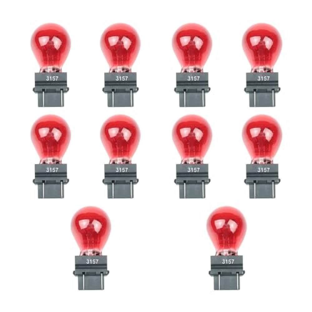 Tesnaao 10 Pack Car Instrument Light Bulb, 3157 Brake Light Bulb, 12 V 21/5 W Automobile Lighting Replacement Accessory, Universal for Most Cars, Trucks and Vans (Red)