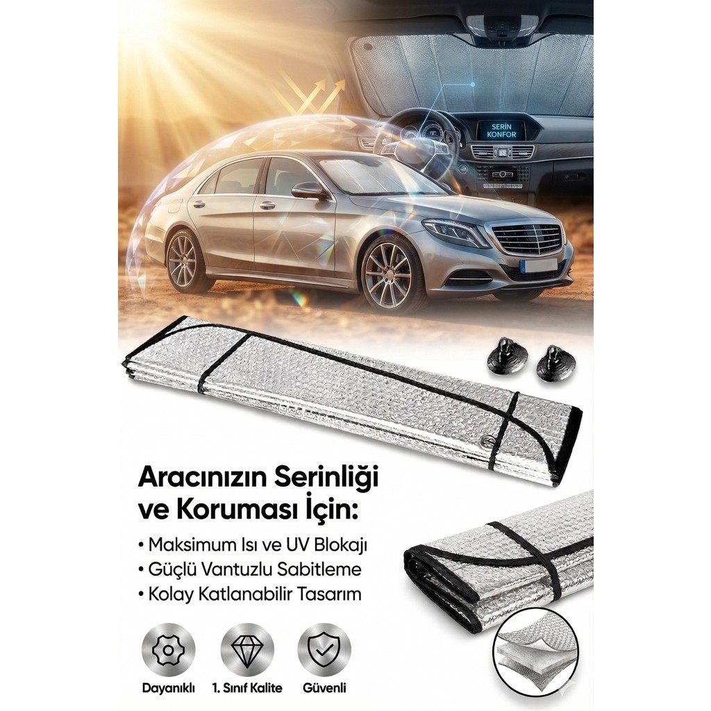 Testa Oto Araç Ön Cam Güneşliği Metalize Güneş Koruyucu Perde 130x60 cm - 130 x 60 cm Perde Fiyatı