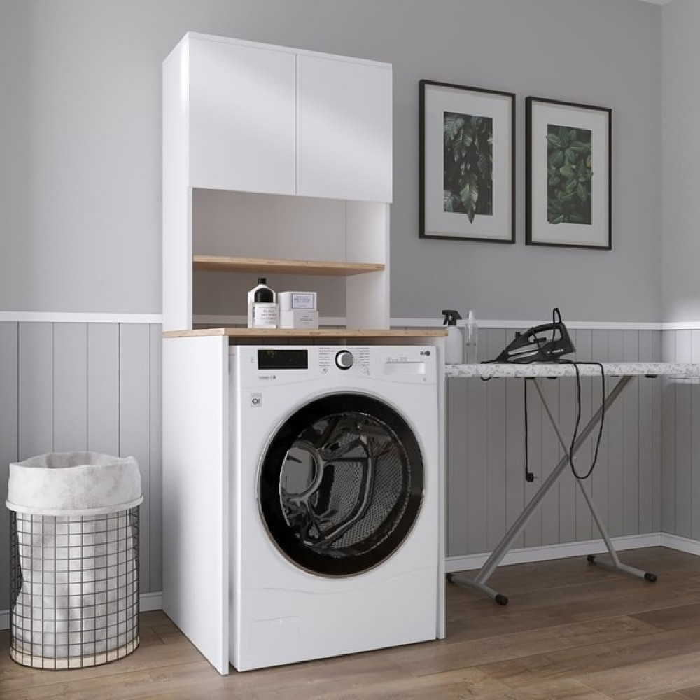 Teta Home Atlantik Çam-Beyaz Çamaşır Makinesi Dolabı+Kapaklı Kiler Dolabı - Beyaz Banyo Dolabı / Mobilyası Fiyatı