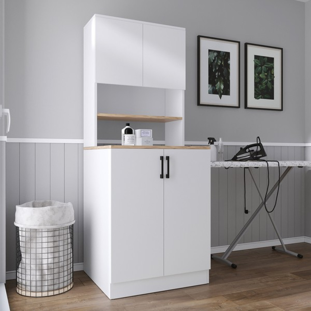 Teta Home Atlantik Çam-Beyaz Kapaklı Çamaşır Makinesi Dolabı+Kapaklı Kiler Dolabı - Atlantik Çam - Beyaz Banyo Dolabı / Mobilyası Fiyatı