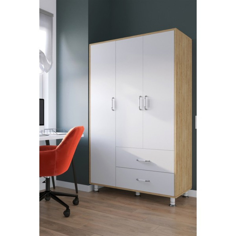 Teta Home Deluxe Safir Meşe-Beyaz Çok Amaçlı 2 Çekmeceli 3 Kapaklı Giysi Dolabı - Gardırop - Beyaz Gardrop & Dolap Fiyatı