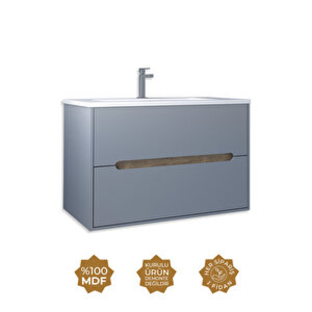 Teta Home Madrid 65cm Bej-atlantik Çam Mdf Banyo Lavabolu Alt Dolap Sis Gri - Atlantik Çam Banyo Dolabı / Mobilyası Fiyatı