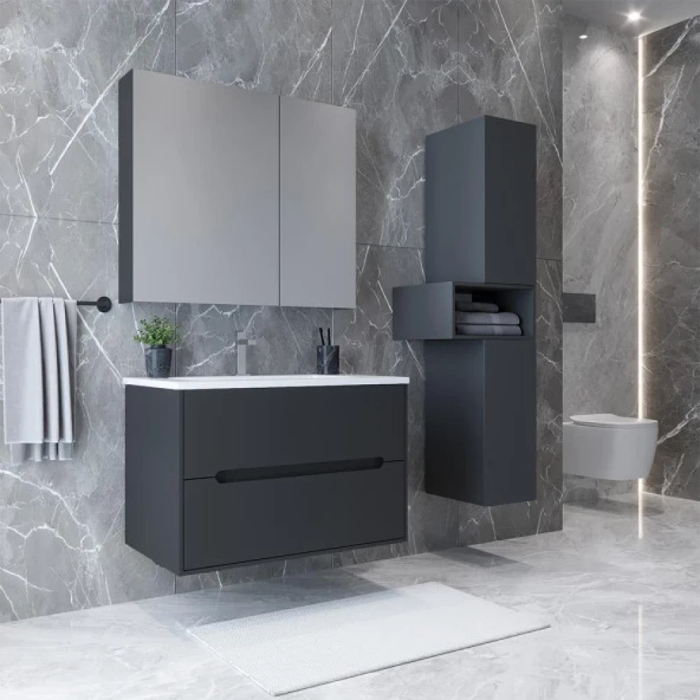 Teta Home Madrid 80 Cm Mdf Banyo Dolabi Seti Ve Boy Dolabi Antrasit Banyo Dolabı / Mobilyası Fiyatı
