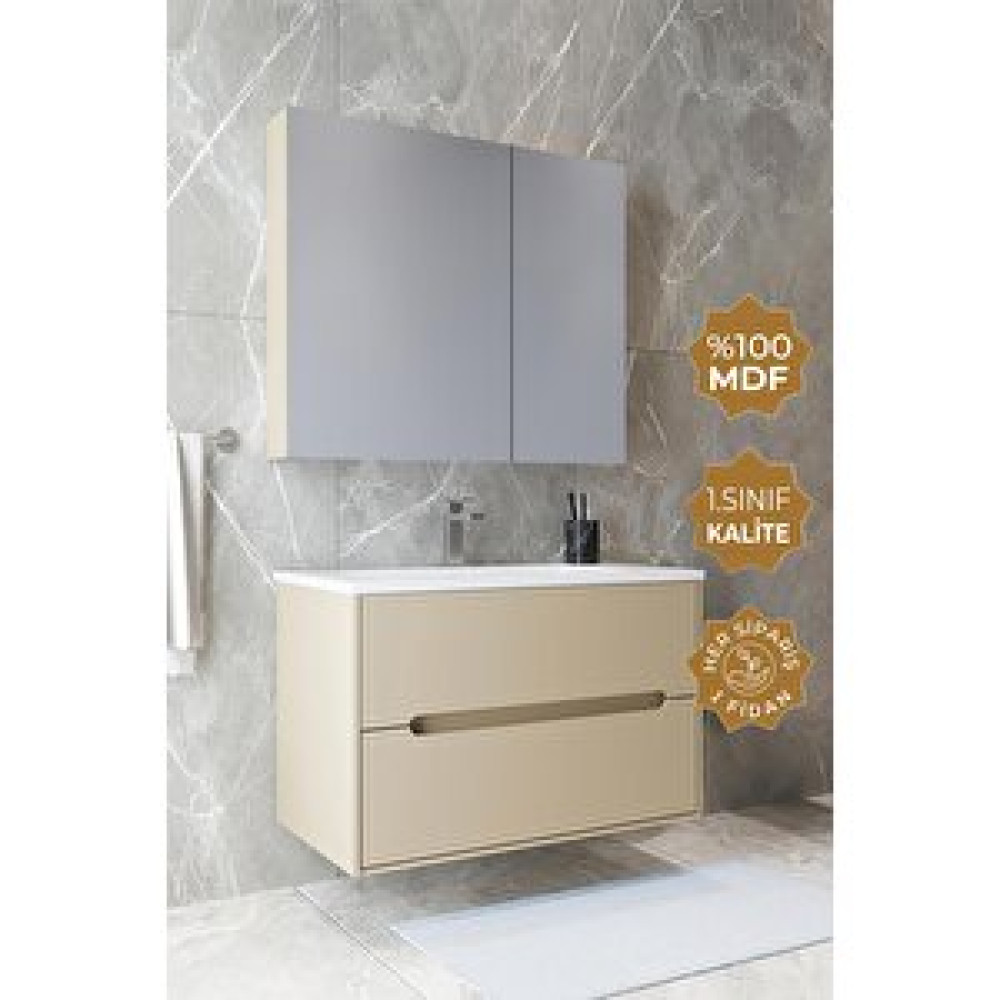 Teta Home Madrid 80cm Bej-atlantik Çam Mdf Banyo Dolabı Seti Bej - Atlantik Çam Banyo Dolabı / Mobilyası Fiyatı