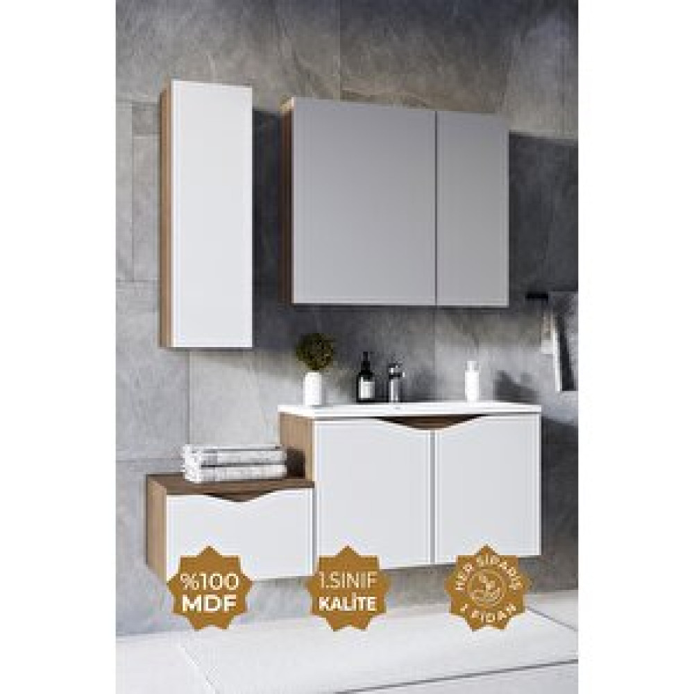 Teta Home Manila 100cm Mdf Banyo Seti + Boy Dolap Kafkas Meşe - Beyaz Banyo Dolabı / Mobilyası Fiyatı