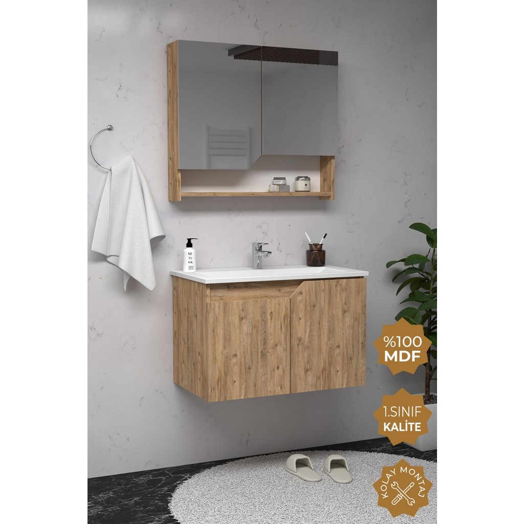 Teta Home Napoli 80 cm Mdf Banyo Dolabı Seti Atlantik Çam Banyo Dolabı / Mobilyası Fiyatı